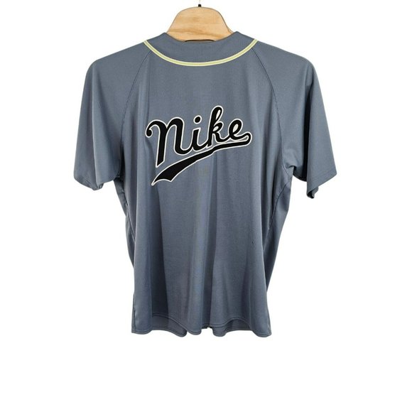 Nike Vintage Baseball Jersey Button‎ Up Spellout Embroidered Gray 2XL Swoosh 90s - Picture 2 of 12
